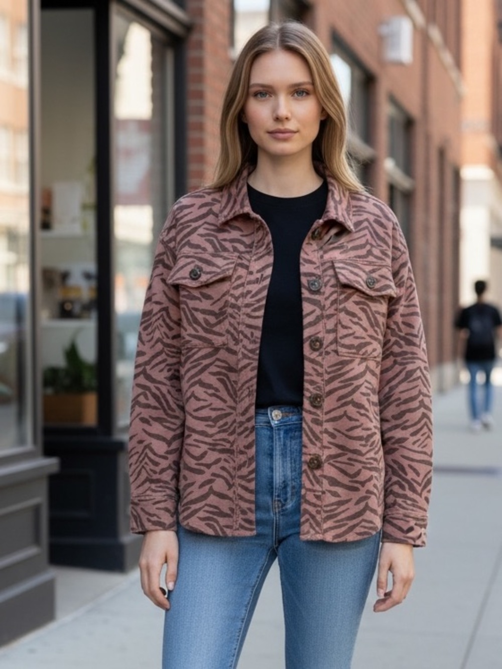 NWT Kensie Brown vintage Zebra Shirt Jacket Large